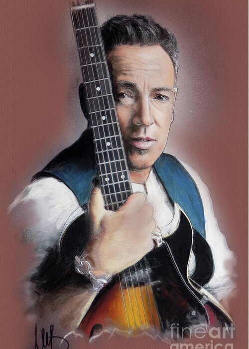 Bruce Springsteen Greeting Card featuring the pastel Bruce Springsteen by Melanie D