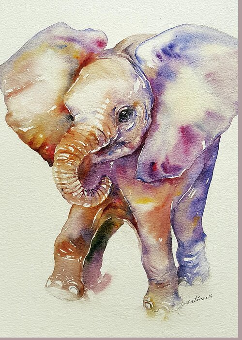 Baby Elephant Greeting Card featuring the painting Bubbles Baby Elephant by Arti Chauhan