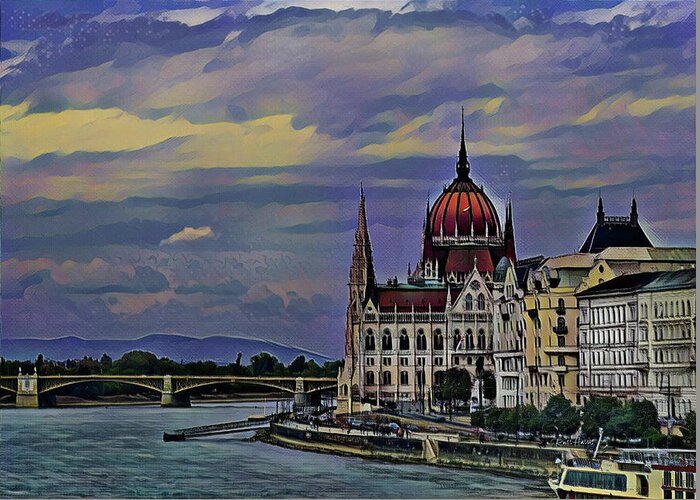 Building Greeting Card featuring the painting Budapest Parliament Building by Russ Harris