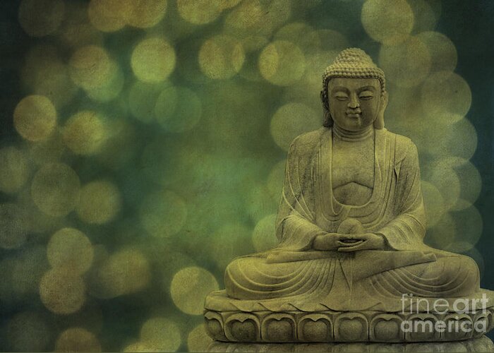 Buddha Greeting Card featuring the photograph Buddha Light Gold by Hannes Cmarits