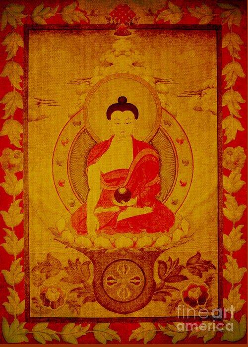 Shakyamuni Buddha Greeting Card featuring the drawing Buddha tapestry gold by Alexa Szlavics