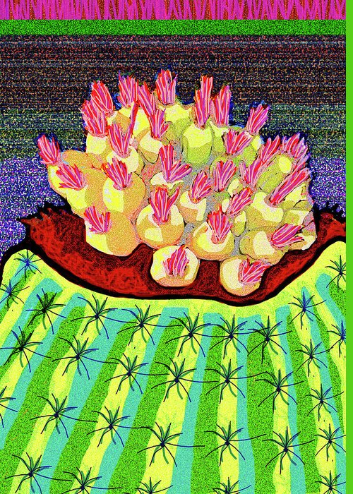 Desert Greeting Card featuring the digital art Budding Barrel Cactus by Rod Whyte