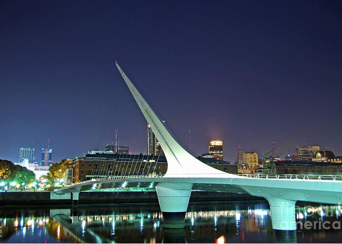 Puente De La Mujer Greeting Card featuring the photograph Buenos Aires - Argentina - Puente de La Mujer at Night by Carlos Alkmin