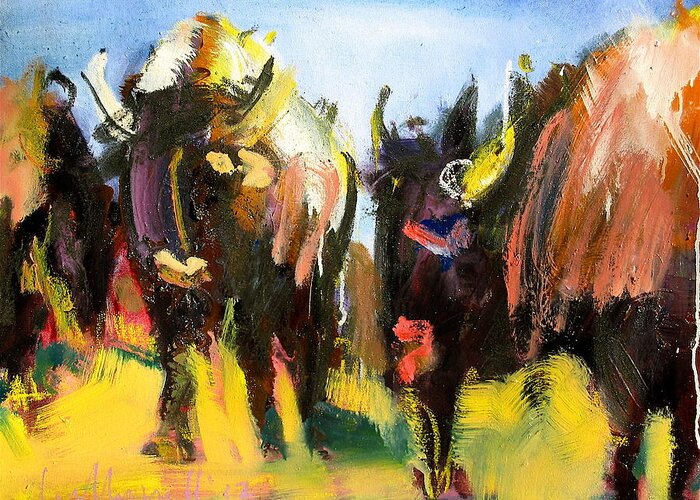 Buffalo Greeting Card featuring the painting Buffalo Lips by Les Leffingwell