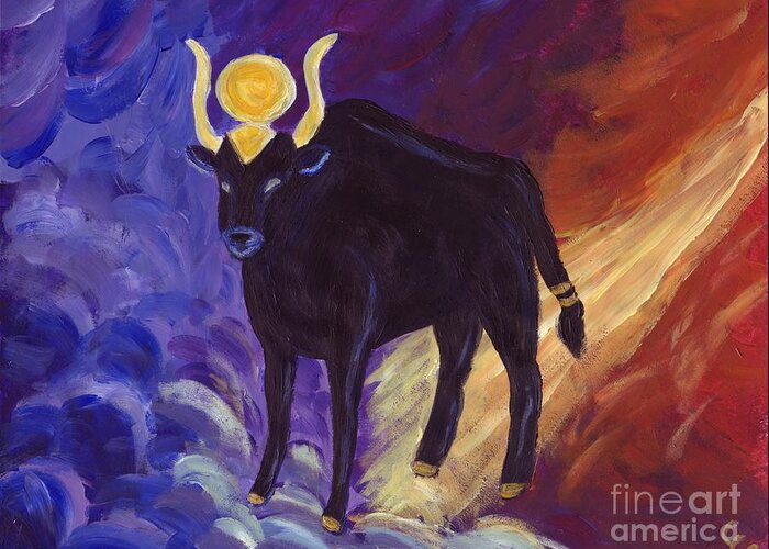 Taurus Greeting Card featuring the painting Bull of Heaven by Cassandra Geernaert