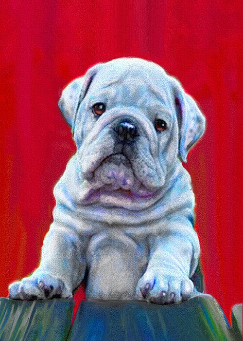 Jane Schnetlage Greeting Card featuring the digital art Bulldog Puppy On Red by Jane Schnetlage