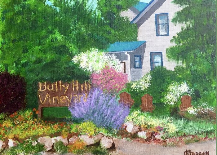 Bully Hill Sign Greeting Card featuring the painting Bully Hill Vineyard by Cynthia Morgan