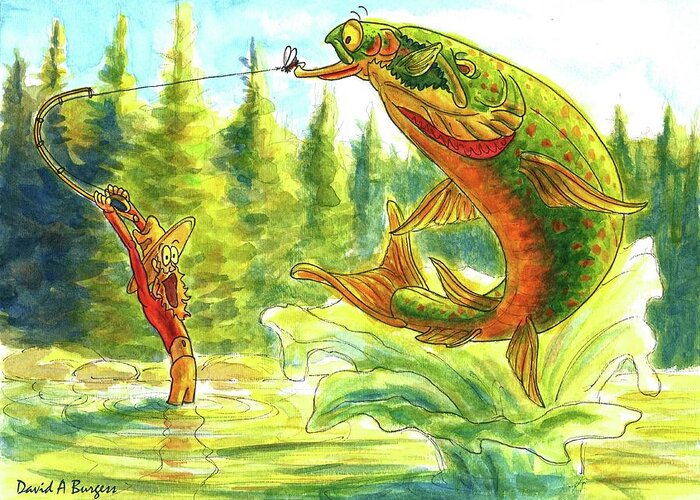Bull Trout Greeting Card featuring the painting Bully Snatched My Catch by David Burgess