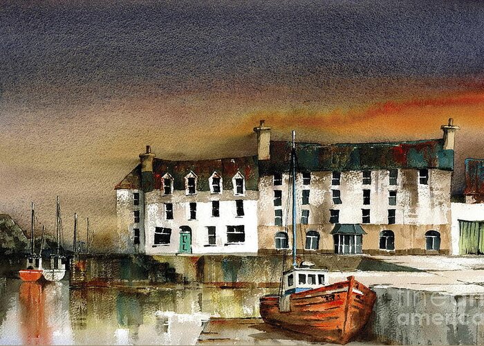 Val Byrne Greeting Card featuring the painting Bun Beg Harbour Donegal by Val Byrne