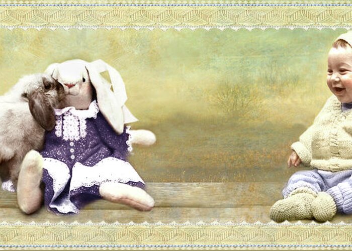  Greeting Card featuring the photograph Bunny Kisses Doll by Adele Aron Greenspun