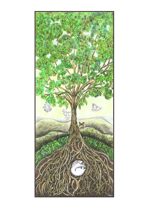 Lise Winne Greeting Card featuring the painting Bunny Nap in Tree Roots by Lise Winne