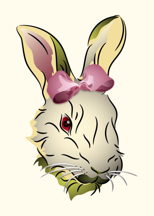 Graphic Animal Greeting Card featuring the digital art Bunny Rabbit with a Pink Bow by MM Anderson