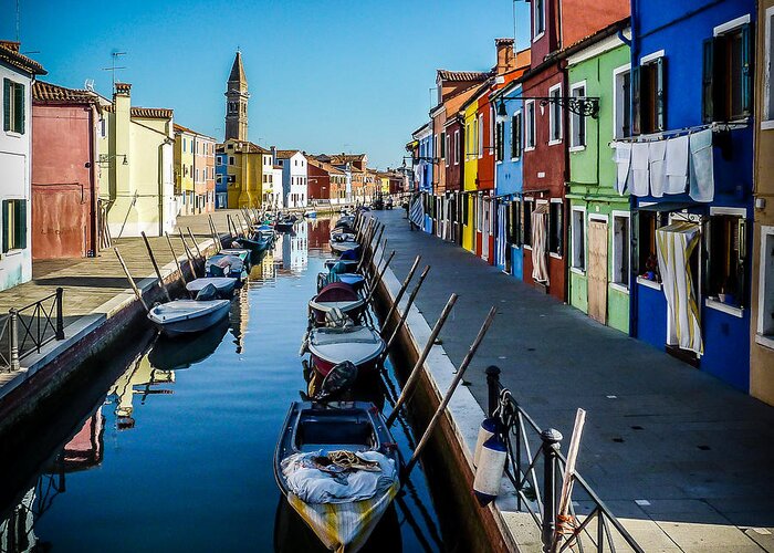 Burano Greeting Card featuring the photograph Burano Canal Clothesline by Pamela Newcomb