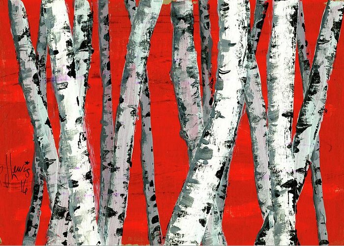 Burch Trees Greeting Card featuring the painting Burch on red by PJ Lewis