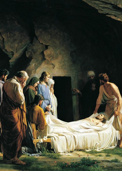Carl Heinrich Bloch Greeting Card featuring the painting Burial Of Jesus Christ by Carl Heinrich Bloch