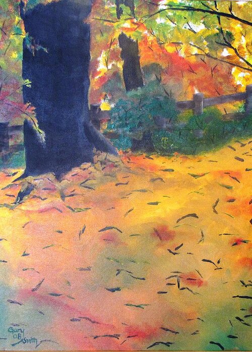 Landscape Greeting Card featuring the painting Buried in Autumn Leaves by Gary Smith