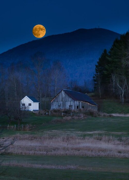 Moon Greeting Card featuring the photograph Burke Barn and Super Moon by Tim Kirchoff