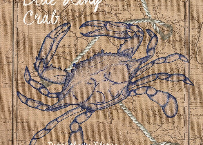 Blue Crab Greeting Card featuring the painting Burlap Blue Crab by Debbie DeWitt