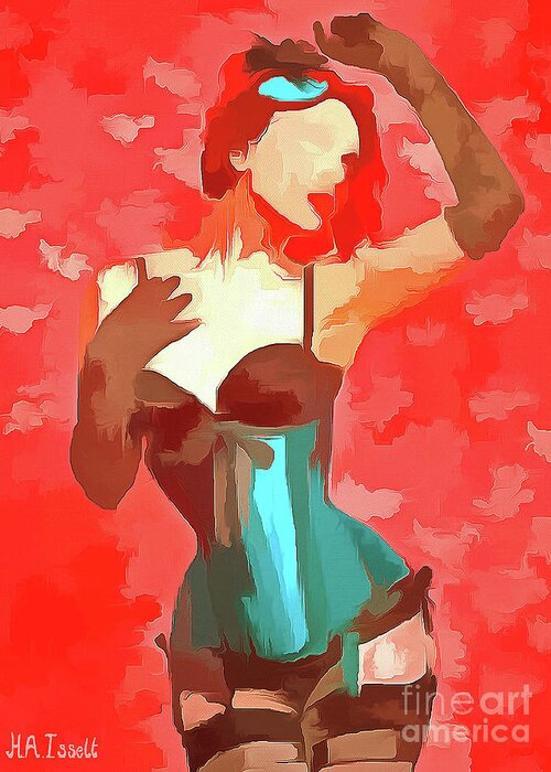 Lady Greeting Card featuring the digital art Burlesque Red by Humphrey Isselt