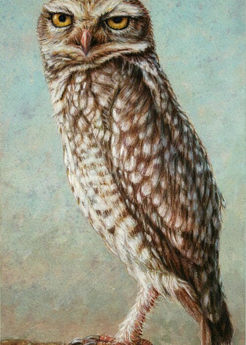 Owl Greeting Card featuring the painting Burrowing Owl by James W Johnson