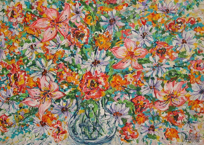 Flowers Greeting Card featuring the painting Burst Of Flowers by Leonard Holland