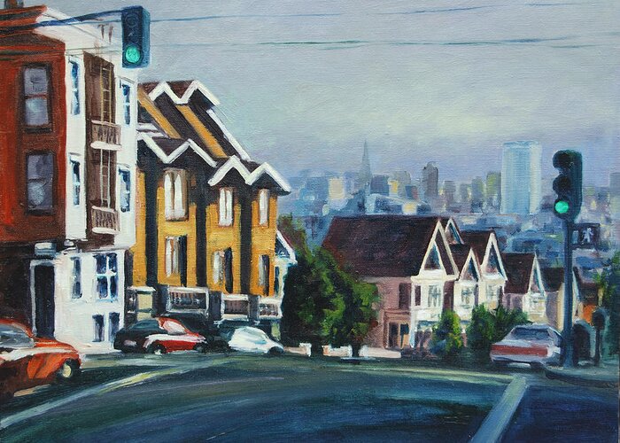 Cityscape Greeting Card featuring the painting Bush street by Rick Nederlof