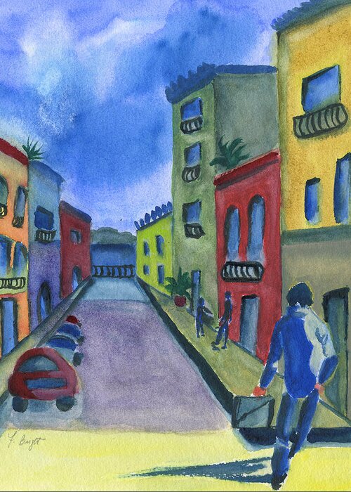 Business In Old San Juan Greeting Card featuring the painting Business In Old San Juan by Frank Bright