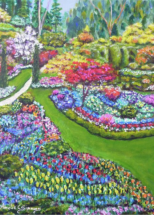 Butchart Gardens Greeting Card featuring the painting Butchart Gardens by Amelie Simmons