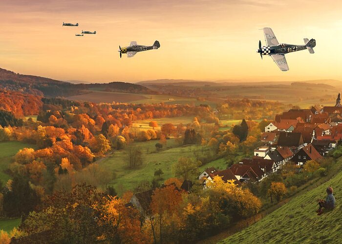 Luftwaffe Greeting Card featuring the digital art Butcher Birds in Fall by Mark Donoghue