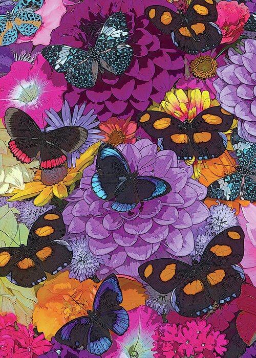 Butterfly Greeting Card featuring the painting Butterflies and Flowers 2 by JQ Licensing