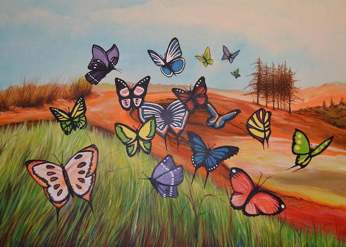 Landscape Greeting Card featuring the painting Butterflies by Jorge Parellada