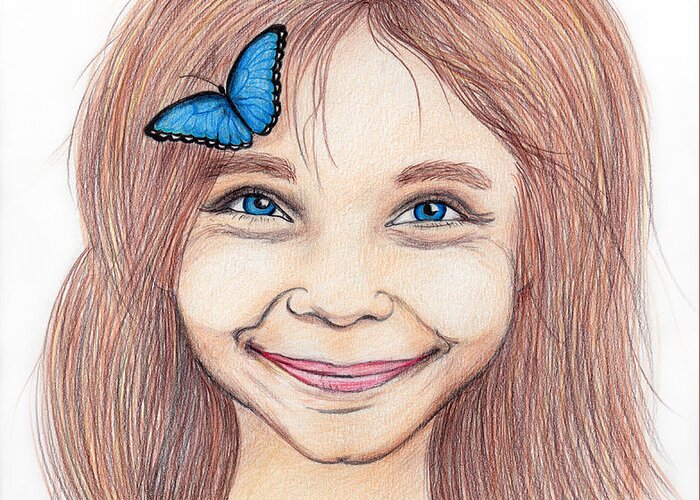 Girl Greeting Card featuring the drawing Butterfly Girl by Marilyn Borne