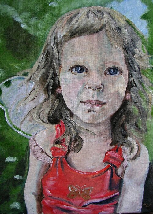 Portrait Greeting Card featuring the painting Butterfly Grace by Mary Capriole