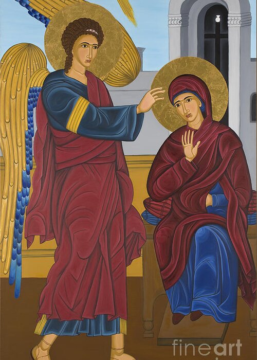 Contemporary Byzantine Art Greeting Card featuring the painting Byzantine Art EVAGELISMOS by Marinella Owens
