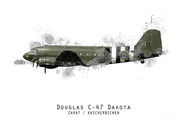 C-47 Dakota Bbmf Greeting Card featuring the digital art C-47 Dakota Sketch - Kwicherbichen by Airpower Art