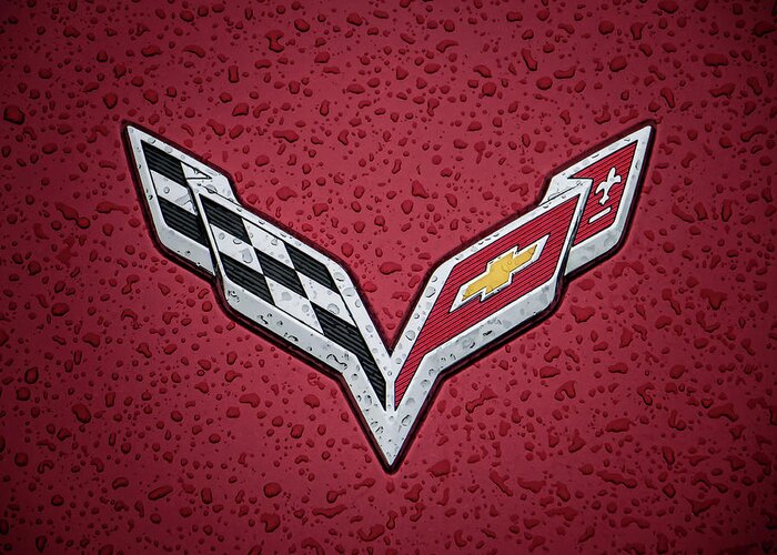 Corvette Greeting Card featuring the digital art C7 Badge Red by Douglas Pittman