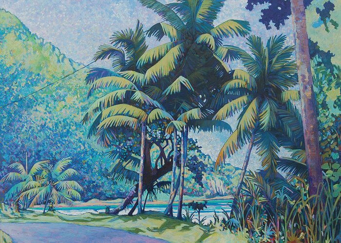 Landscape Greeting Card featuring the painting Cabana Beach by Glenford John