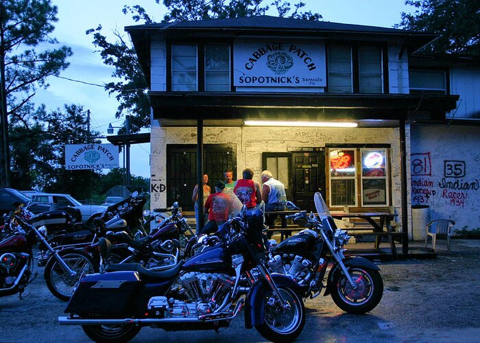 Cabbage Patch Bikers Bar Greeting Card featuring the photograph Cabbage Patch Bikers Bar by Kristin Elmquist