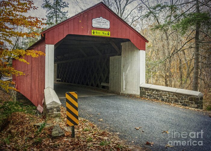 (day Or Daytime) Greeting Card featuring the photograph Cabin Run Covered Bridge by Debra Fedchin