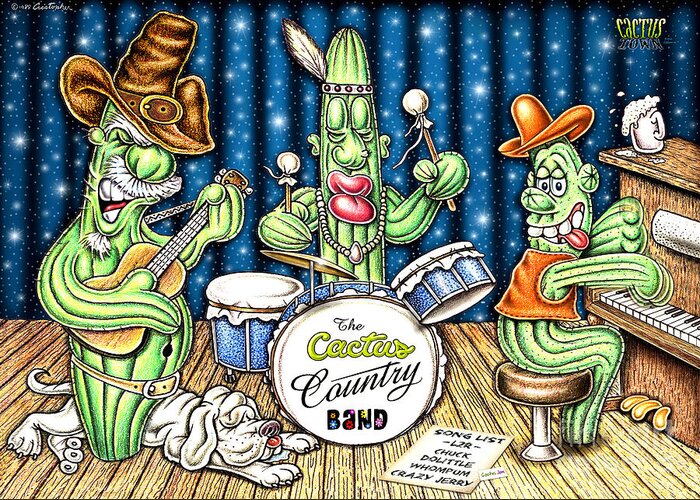 Cactus Art Greeting Card featuring the digital art Cactus Jam by Cristophers Dream Artistry