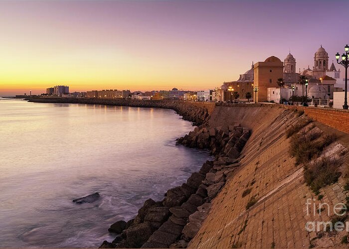 Sunrise Greeting Card featuring the photograph Cadiz Panorama at Dusk Andalusia Spain by Pablo Avanzini