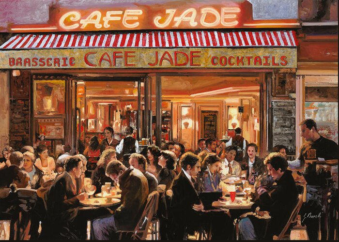 Brasserie Greeting Card featuring the painting Cafe Jade by Guido Borelli