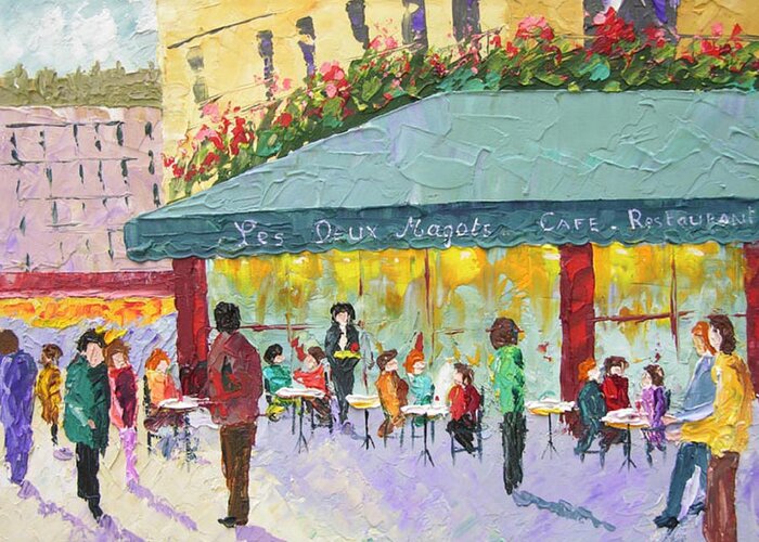 Seascape Greeting Card featuring the painting Cafe les deux Magots Paris France by Frederic Payet