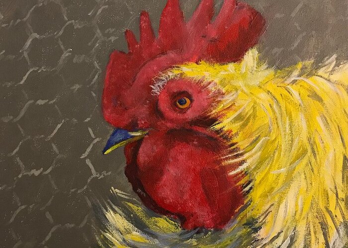 Rooster Greeting Card featuring the painting Caged by Marilyn Barton