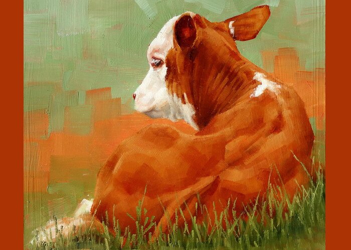 Calf Greeting Card featuring the painting Calf Reclining by Margaret Stockdale