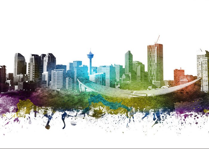 Calgary Greeting Card featuring the digital art Calgary cityscape 01 by Aged Pixel
