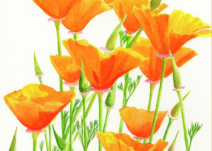 Yellow Greeting Card featuring the painting California Poppies Square Design by Sharon Freeman