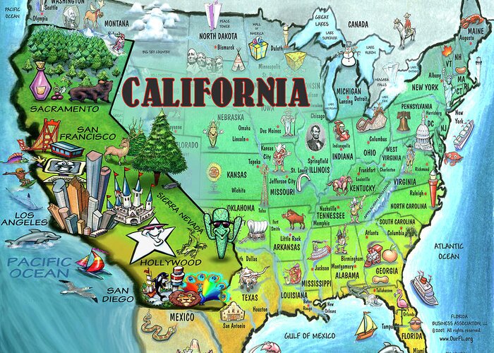 California Greeting Card featuring the digital art California USA by Kevin Middleton