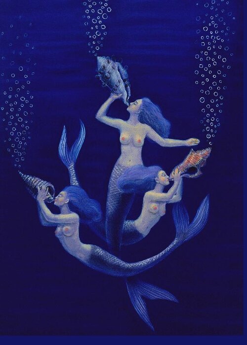 Mermaids Greeting Card featuring the painting Call of the Mermaids by Sue Halstenberg