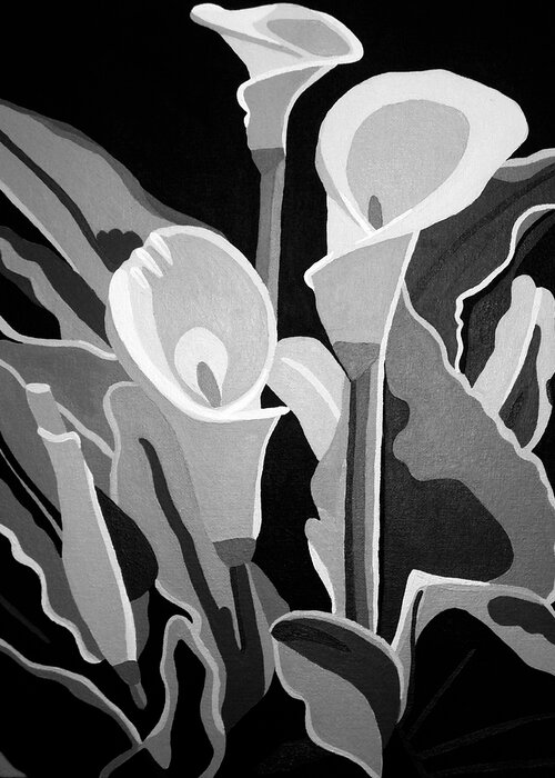 Abstract Greeting Card featuring the painting Calla Lilies BW by Angelina Tamez